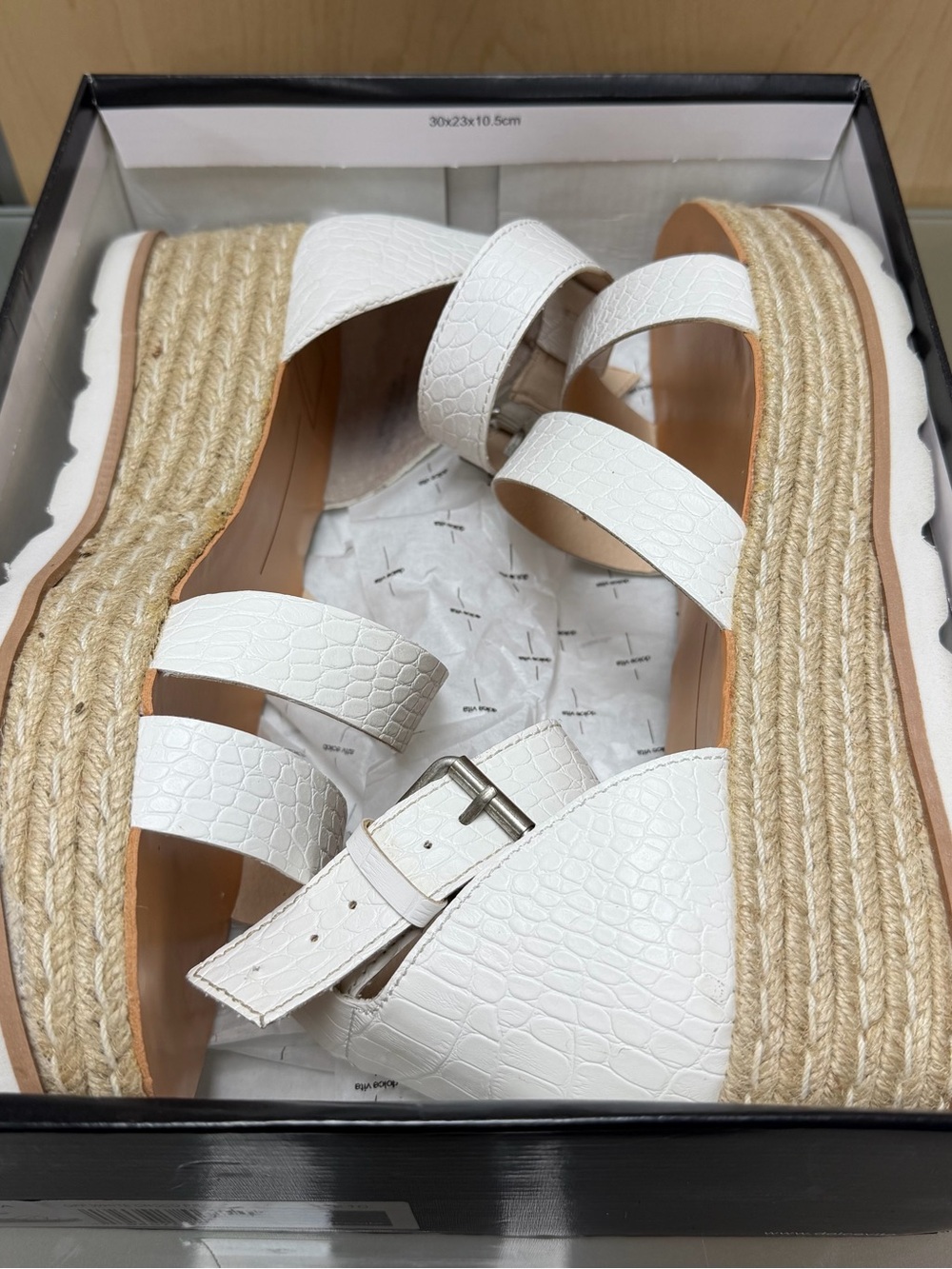 Dolce Vita Liza White Espadrille Platform Sandals- Crocodile Print
